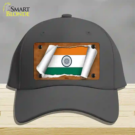 India Flag Scroll Novelty License Plate Hat Cotton / Charcoal