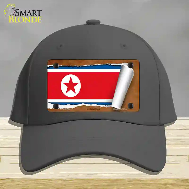 North Korea Flag Scroll Novelty License Plate Hat Cotton / Charcoal