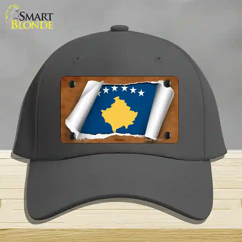 Kosovo Flag Scroll Novelty License Plate Hat Cotton / Charcoal