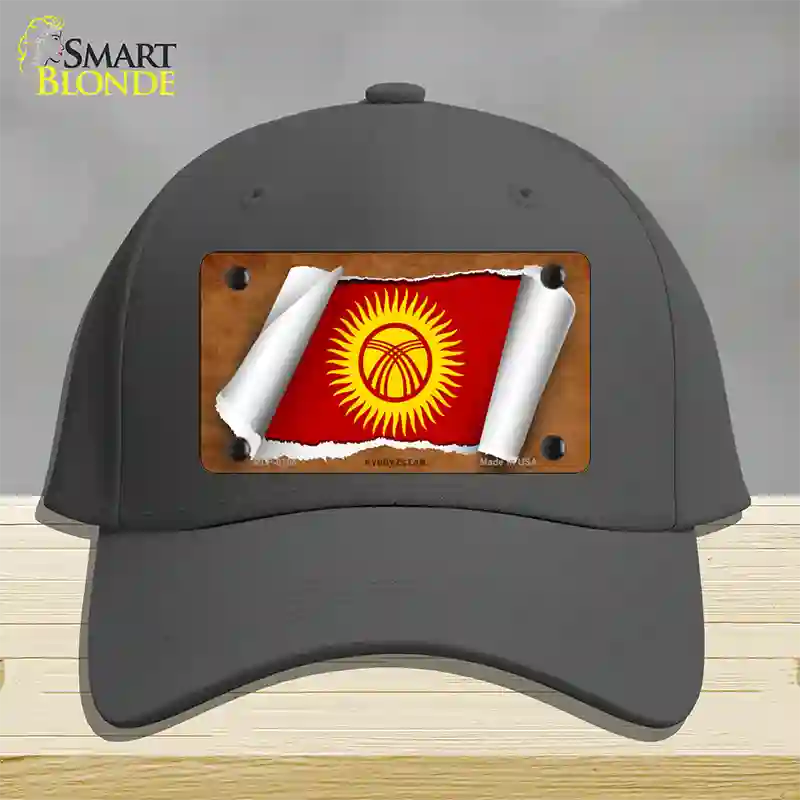 Kyrgyzstan Flag Scroll Novelty License Plate Hat Cotton / Charcoal