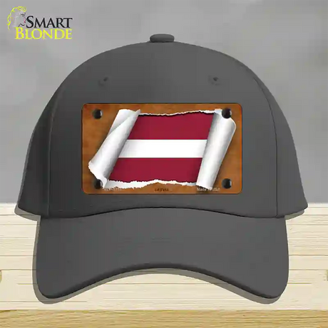 Latvia Flag Scroll Novelty License Plate Hat Cotton / Charcoal