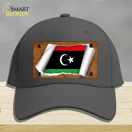 Libya Flag Scroll Novelty License Plate Hat Cotton / Charcoal