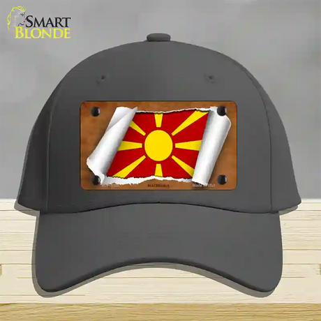 Macedonia Flag Scroll Novelty License Plate Hat Cotton / Charcoal