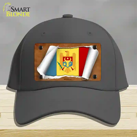 Moldova Flag Scroll Novelty License Plate Hat Cotton / Charcoal