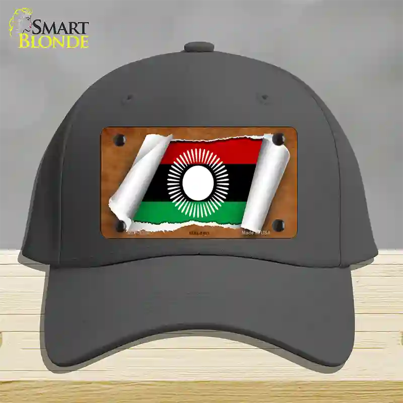 Malawi Flag Scroll Novelty License Plate Hat Cotton / Charcoal