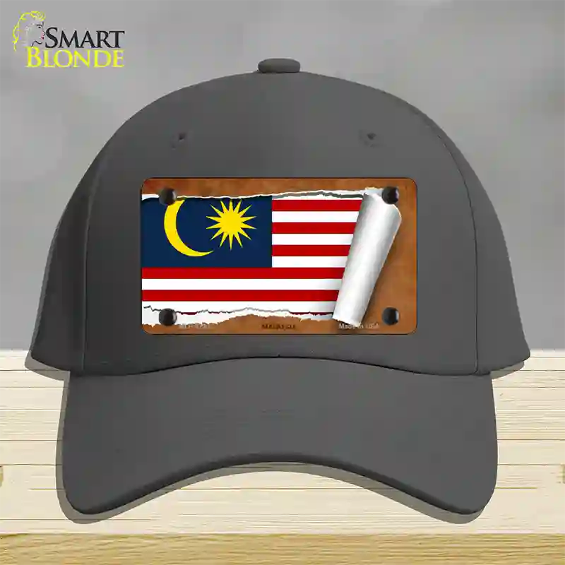 Malaysia Flag Scroll Novelty License Plate Hat Cotton / Charcoal