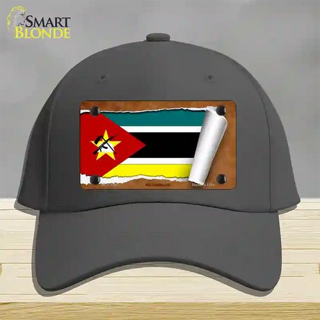 Mozambique Flag Scroll Novelty License Plate Hat Cotton / Charcoal