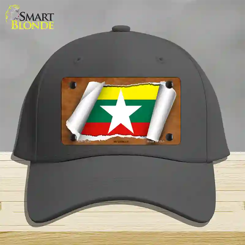 Myanmar Flag Scroll Novelty License Plate Hat Cotton / Charcoal