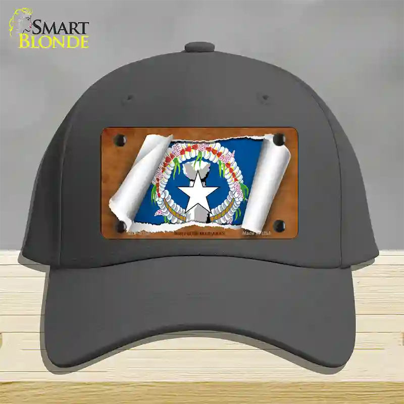 Northern Marianas Flag Scroll Novelty License Plate Hat Cotton / Charcoal