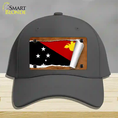 Papua New Guinea Flag Scroll Novelty License Plate Hat Cotton / Charcoal