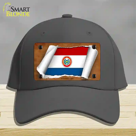 Paraguay-OBV Flag Scroll Novelty License Plate Hat Cotton / Charcoal