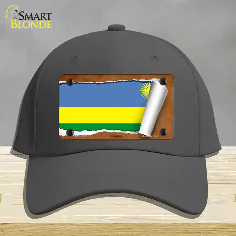 Rwanda Flag Scroll Novelty License Plate Hat Cotton / Charcoal