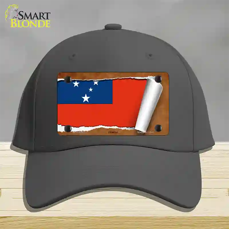 Samoa Flag Scroll Novelty License Plate Hat Cotton / Charcoal