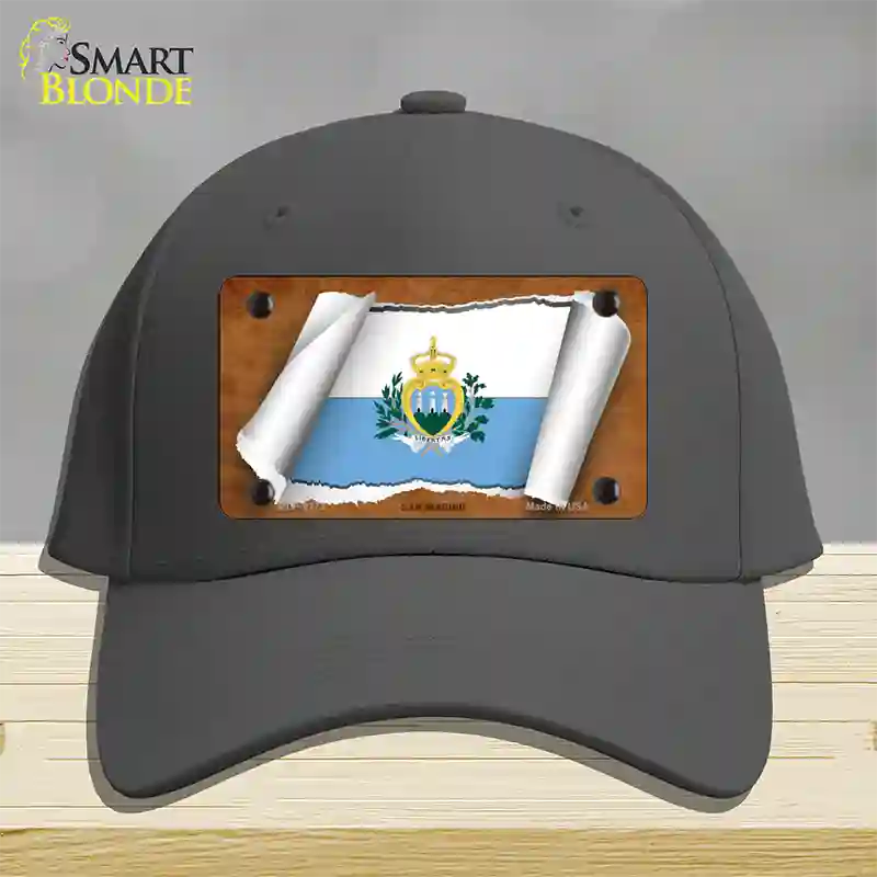 San Marino Flag Scroll Novelty License Plate Hat Cotton / Charcoal