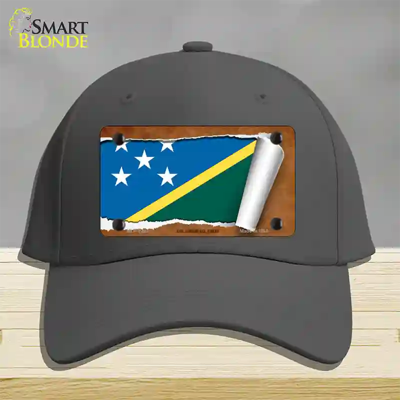 Solomon Islands Flag Scroll Novelty License Plate Hat Cotton / Charcoal