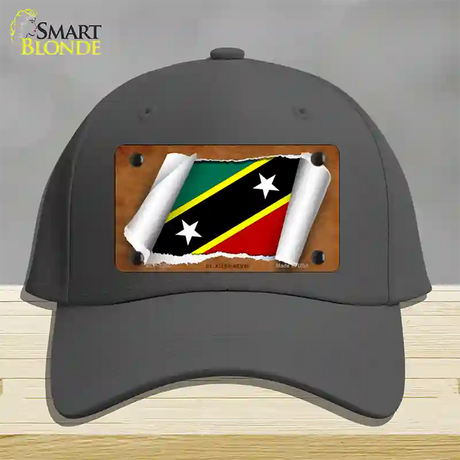 St Kitts-Nevis Flag Scroll Novelty License Plate Hat Cotton / Charcoal