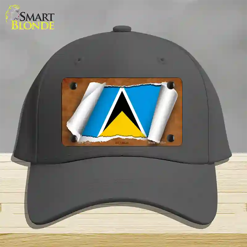 St Lucia Flag Scroll Novelty License Plate Hat Cotton / Charcoal