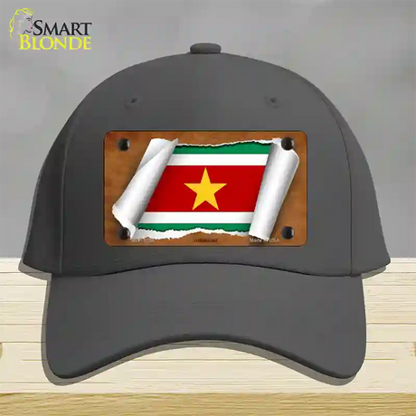 Suriname Flag Scroll Novelty License Plate Hat Cotton / Charcoal