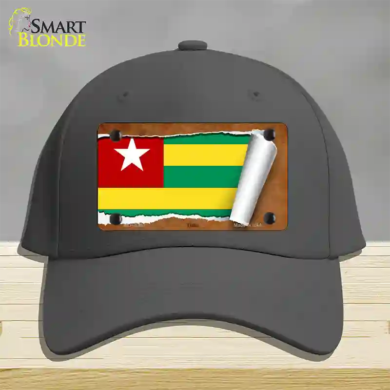 Togo Flag Scroll Novelty License Plate Hat Cotton / Charcoal