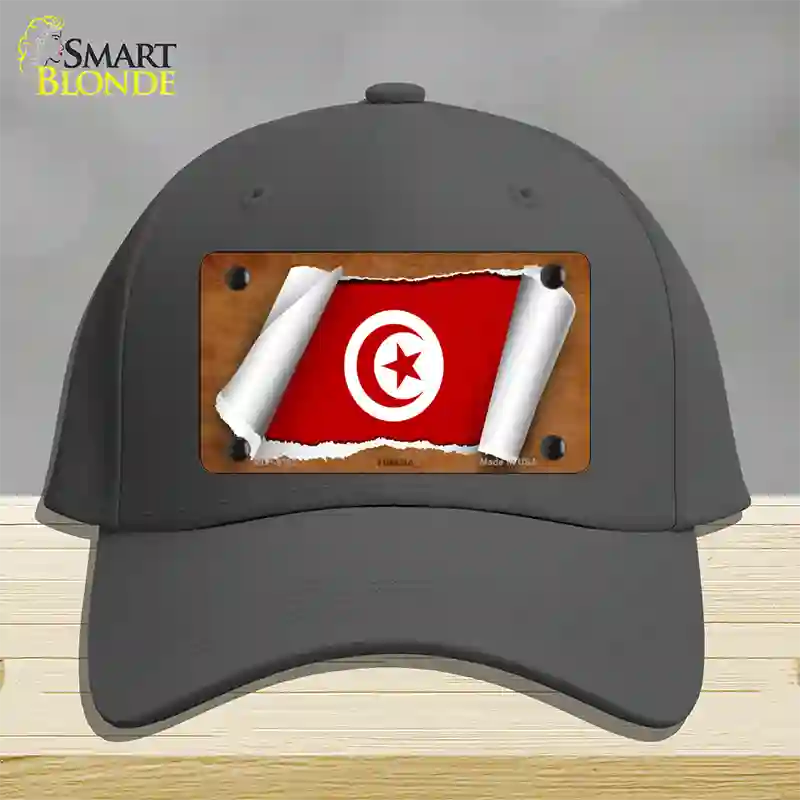 Tunisia Flag Scroll Novelty License Plate Hat Cotton / Charcoal