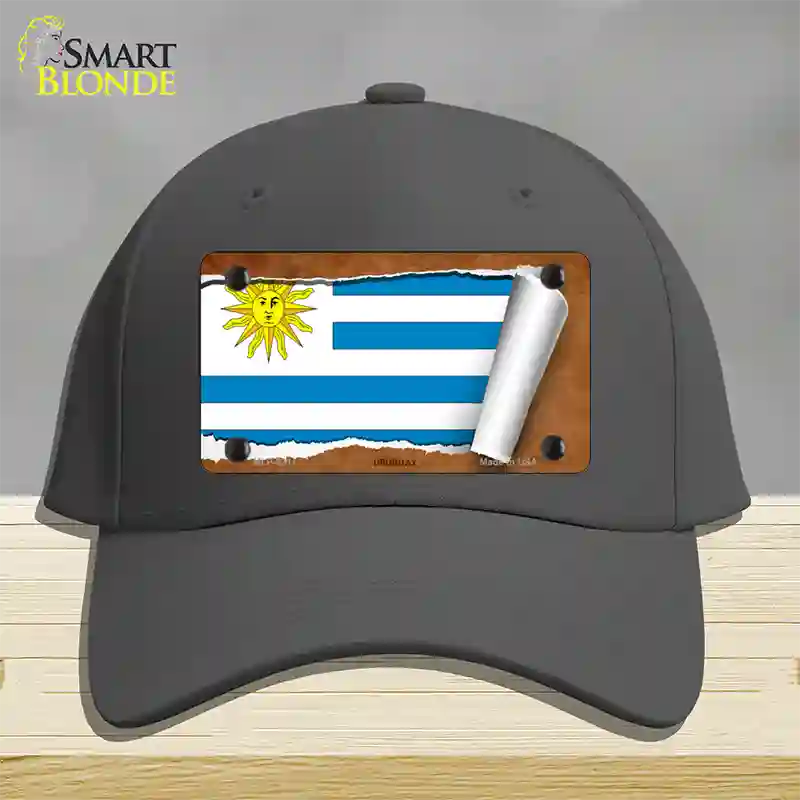 Uruguay Flag Scroll Novelty License Plate Hat Cotton / Charcoal