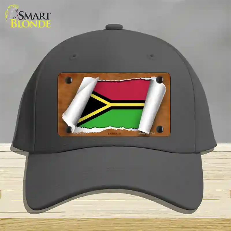 Vanuatu Flag Scroll Novelty License Plate Hat Cotton / Charcoal