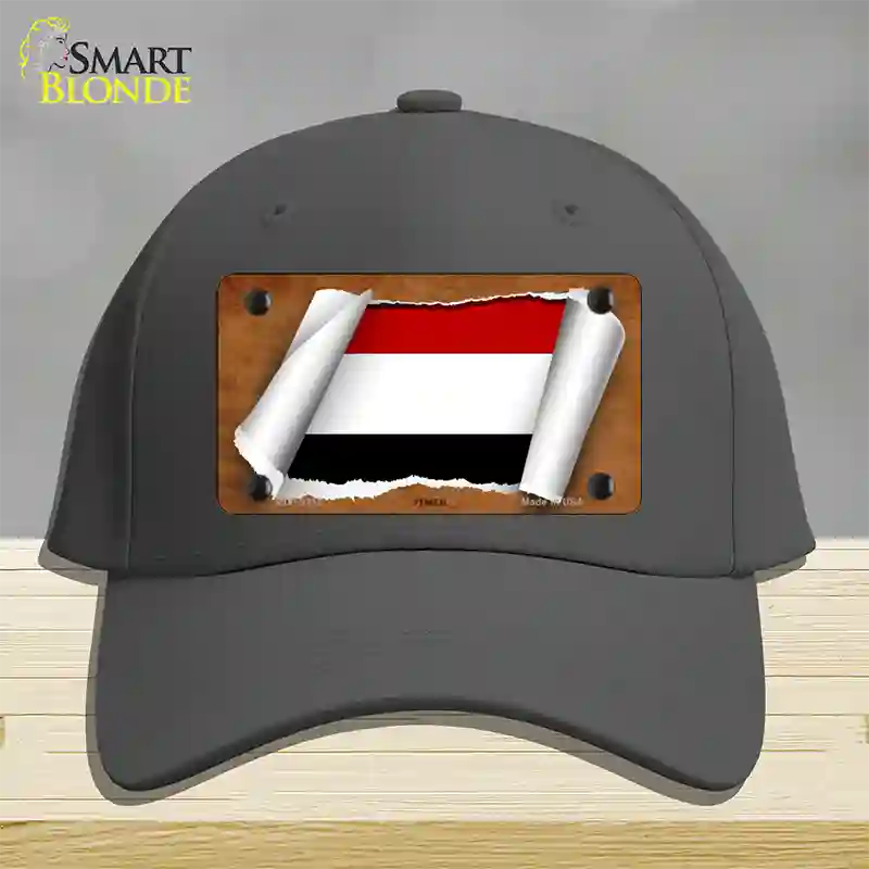 Yemen Flag Scroll Novelty License Plate Hat Cotton / Charcoal