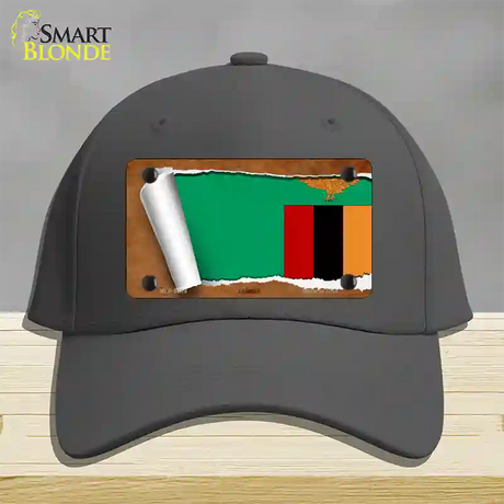 Zambia Flag Scroll Novelty License Plate Hat Cotton / Charcoal