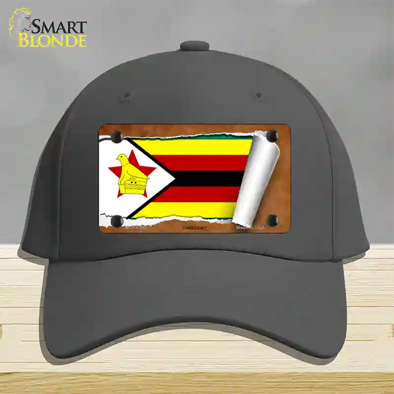 Zimbabwe Flag Scroll Novelty License Plate Hat Cotton / Charcoal