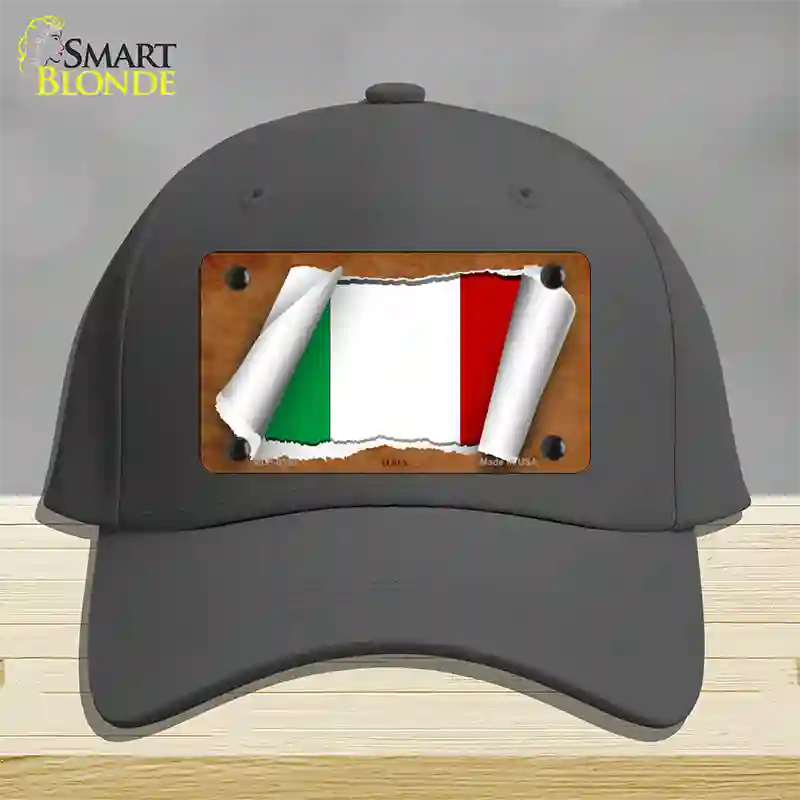 Italy Flag Scroll Novelty License Plate Hat Cotton / Charcoal