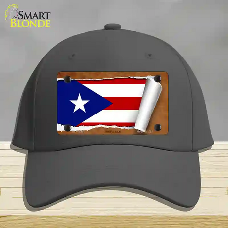 Puerto Rico Flag Scroll Novelty License Plate Hat Cotton / Charcoal