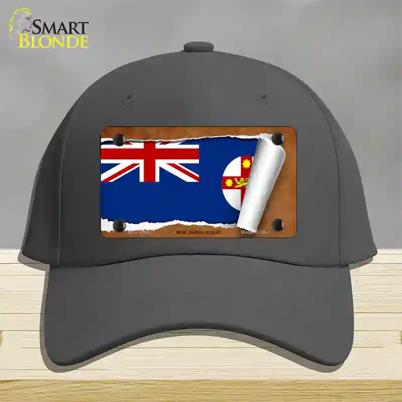 New South Wales Flag Scroll Novelty License Plate Hat Cotton / Charcoal