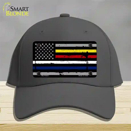 American Flag Police / Fire / EMS Novelty License Plate Hat Cotton / Charcoal