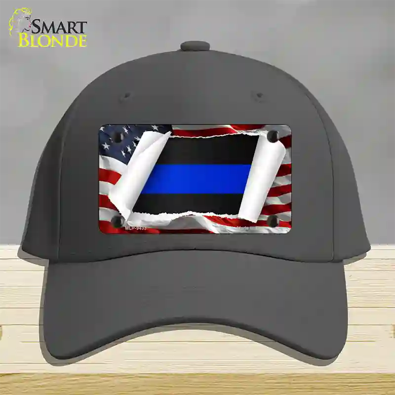 Thin Blue Line Scroll Novelty License Plate Hat Cotton / Charcoal