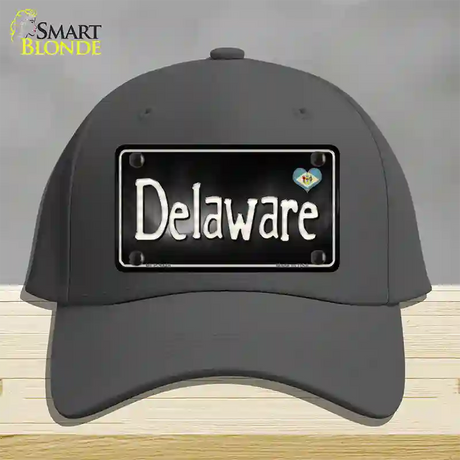 Delaware Flag Script Novelty License Plate Hat Cotton / Charcoal