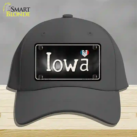 Iowa Flag Script Novelty License Plate Hat Cotton / Charcoal