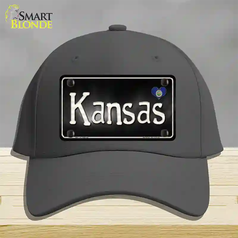 Kansas Flag Script Novelty License Plate Hat Cotton / Charcoal