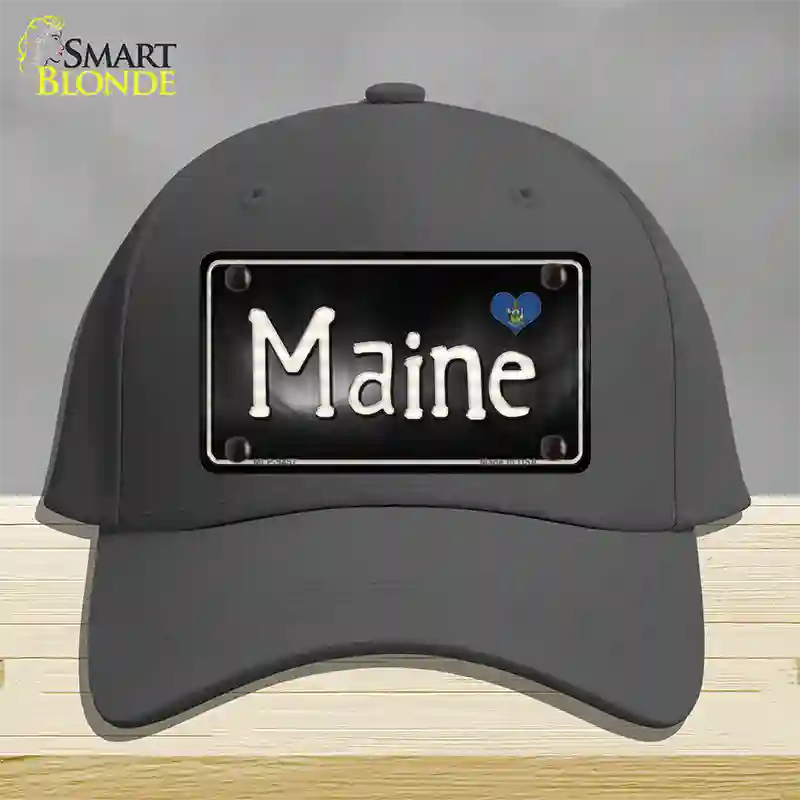 Maine Flag Script Novelty License Plate Hat Cotton / Charcoal