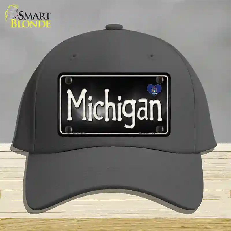 Michigan Flag Script Novelty License Plate Hat Cotton / Charcoal