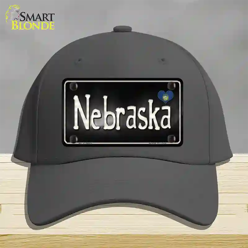 Nebraska Flag Script Novelty License Plate Hat Cotton / Charcoal