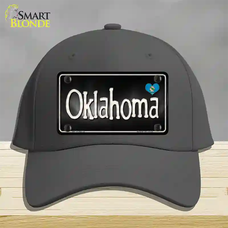 Oklahoma Flag Script Novelty License Plate Hat Cotton / Charcoal