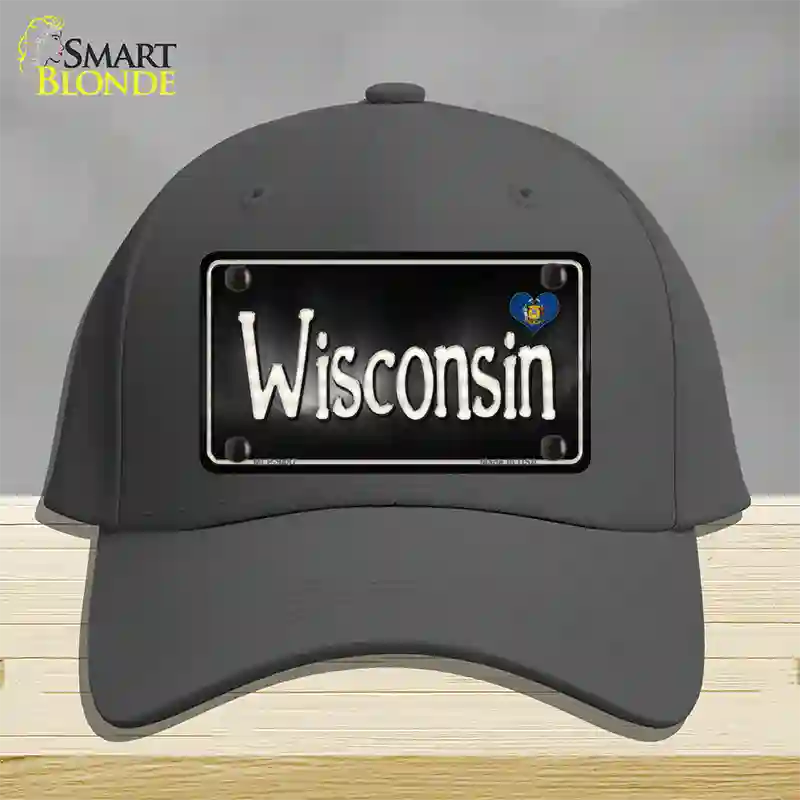 Wisconsin Flag Script Novelty License Plate Hat Cotton / Charcoal