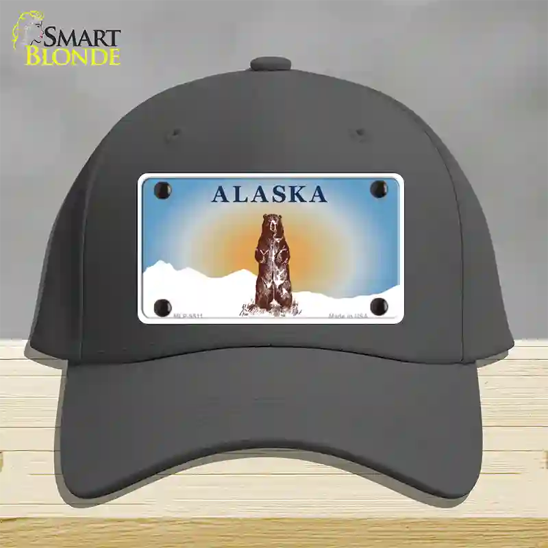 Alaska Bear Blank Novelty License Plate Hat Gray Cotton