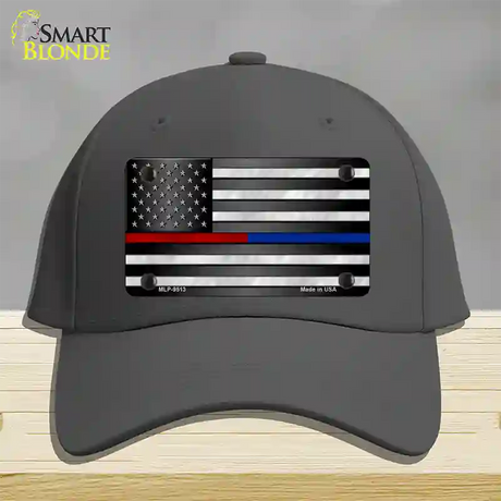 American Flag Police / Fire Novelty License Plate Hat Cotton / Charcoal