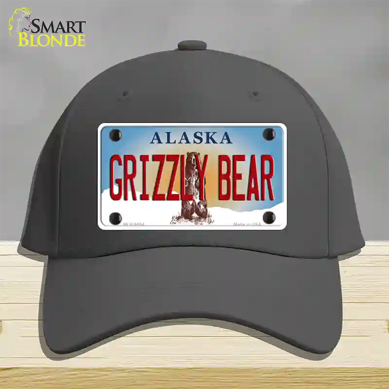 Grizzly Bear Alaska State Novelty License Plate Hat Cotton / Charcoal