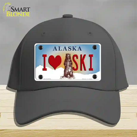 I Love Ski Alaska State Novelty License Plate Hat Cotton / Charcoal