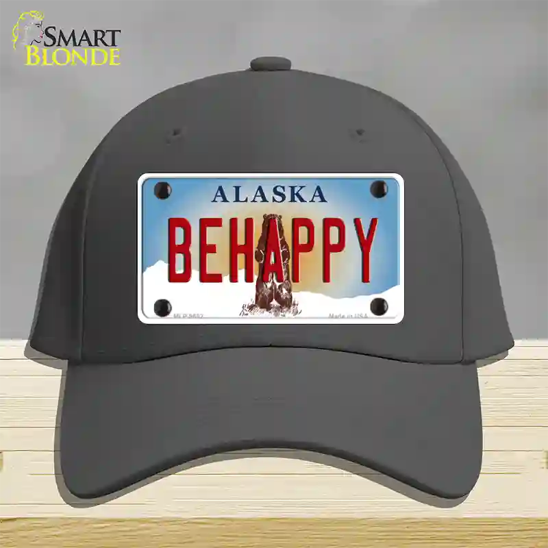 Be Happy Alaska State Novelty License Plate Hat Cotton / Charcoal