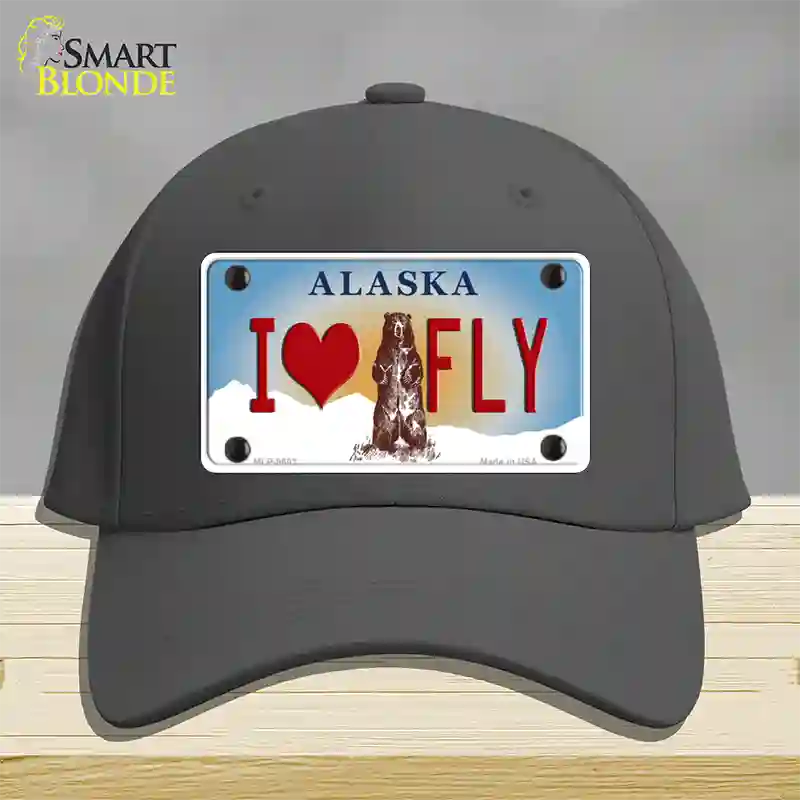 I Love Fly Alaska State Novelty License Plate Hat Cotton / Charcoal