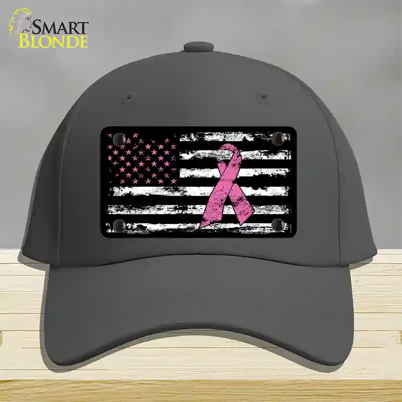 Vintage American Flag Pink Ribbon Novelty License Plate Hat Cotton / Charcoal