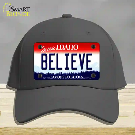 Believe Idaho Novelty License Plate Hat Cotton / Charcoal